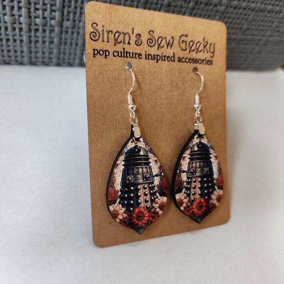 Dr Who Dalek art nouveau floral Earrings - Picture 3 of 3